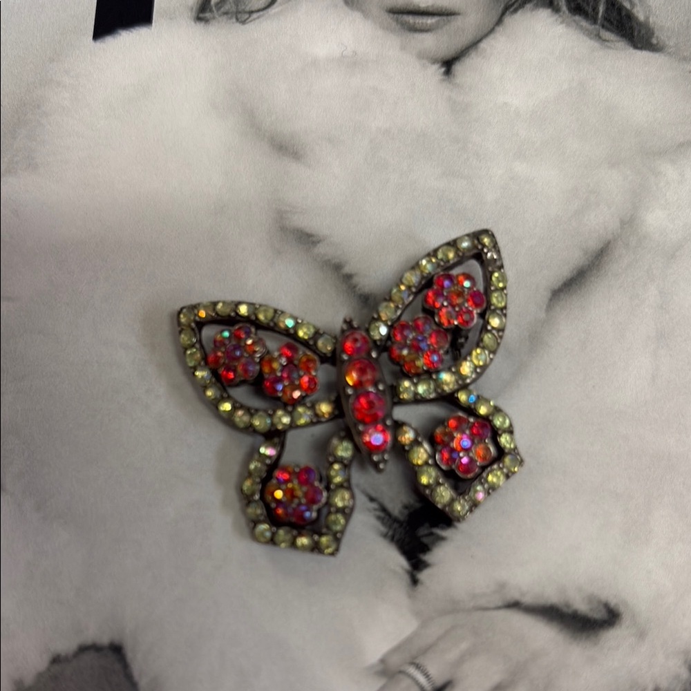 Butterfly Brooch with Red and Yellow Accents preloved